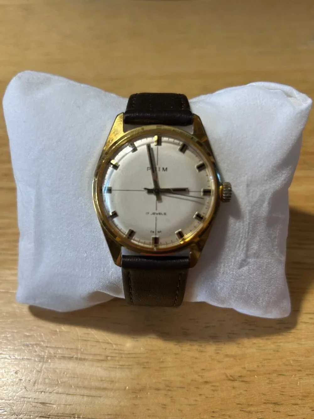 NWI Mens Prim Elegant Brown Leather Band Gold-Plated Mechanical Wristwatch